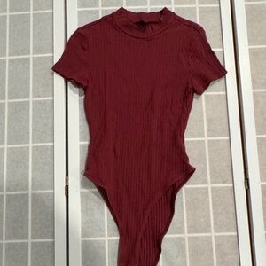 SHEIN Ribbed Burgundy Bodysuit